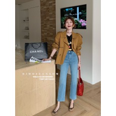 批发欧货<b class='q'>牛仔裤</b>春款DIMO5161粉色标刺绣高腰显瘦四面弹<b class='q'>九分</b>直筒烟管裤