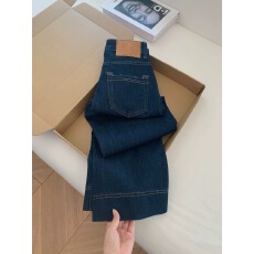 批发深蓝色<b class='q'>九分</b><b class='q'>牛仔裤</b>阔腿宽松烟管法棍梧桐窄版直筒裤子女小个子