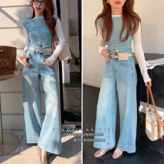 批发DIMO5180高腰阔腿<b class='q'>牛仔裤</b><b class='q'>女</b>2025新款<b class='q'>韩版</b>宽松显瘦直筒拖地裤