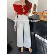 批发2025年秋新款IEZ91590<b class='q'>牛仔裤</b>日系翻边设计慵懒风百搭阔腿裤女<b class='q'>显瘦</b>