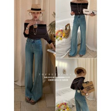 批发OUZHI欧制61257新款不贴腿四面弹喇叭裤<b class='q'>牛仔裤</b>高腰<b class='q'>微喇</b>裤