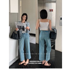 OUZHI欧制61250春季2026新款四面弹牛仔裤高腰九分直筒裤小个子