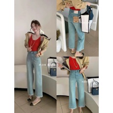 PUDR7358蕾丝直筒牛仔裤女2026春韩版小个子百搭显瘦九分裤