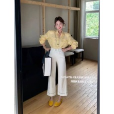 批发欧货米白色刺绣直筒牛仔<b class='q'>裤</b>女<b class='q'>夏季</b>韩版高腰显瘦百搭休闲九分烟管<b class='q'>裤</b>