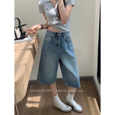 批发卡布71960<b class='q'>牛仔</b><b class='q'>短裤</b>女春夏金靖同款中裤Kabodo<b class='q'>高腰</b>A字五分灯笼裤