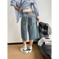 批发Kabodo71960卡布牛仔<b class='q'>裤</b>女春夏<b class='q'>新款</b>中<b class='q'>裤</b>欧货高腰浅色阔腿五分<b class='q'>裤</b>