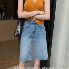 批发卡布71918<b class='q'>牛仔</b><b class='q'>短裤</b>女春夏款中裤Kabodo<b class='q'>高腰</b>A字毛边五分裤