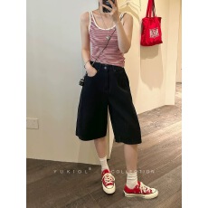 批发五分<b class='q'>牛仔</b><b class='q'>短裤</b>女春夏金靖同款气球裤<b class='q'>高腰</b>黑色显瘦无弹灯笼裤