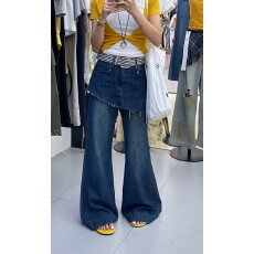 批发<b class='q'>欧洲站</b>春条纹腰带毛边微喇裙裤显瘦时髦个性十足防晒