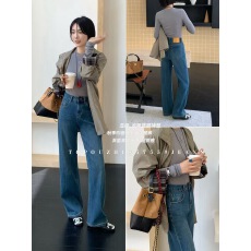 批发OUZHI欧制13299春2026新款<b class='q'>韩版</b>显瘦四面弹窄版直筒阔腿裤<b class='q'>牛仔裤</b>