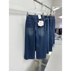 批发素心兰YOUMO春季<b class='q'>韩版</b>新款四面弹双扣设计阔腿直筒裤<b class='q'>牛仔裤</b>38196-2