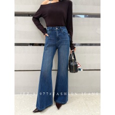 批发2026年春新款IEZ91977<b class='q'>牛仔裤</b>女欧货高腰四面弹鱼骨边不贴腿喇叭裤