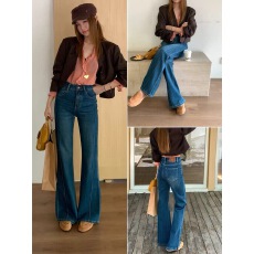 批发TOP春季2025新款韩版四面弹微喇<b class='q'>牛仔裤</b>女高腰显腿长喇叭裤9092