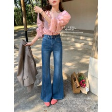 批发T.O.P弹力不贴腿微喇<b class='q'>牛仔裤</b>女2026早春新款高腰显瘦筒喇裤TOP7853