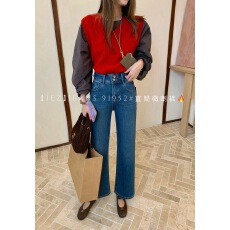 批发IEZ小微喇双扣高腰收腹设计小个子小粗腿必入显瘦<b class='q'>牛仔裤</b>