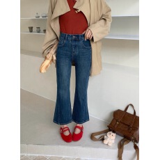 批发春季新款韩版四面弹九分微喇裤<b class='q'>牛仔裤</b>女小个子喇叭裤