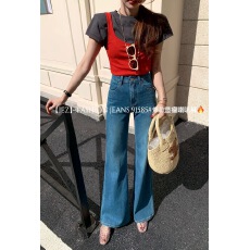 批发IEZ91585喇叭<b class='q'>牛仔裤</b>2026年春新款爆款四面弹显瘦不贴腿拖地长裤女