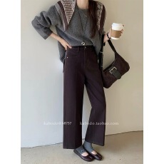 批发巴布68737<b class='q'>牛仔裤</b>女2026春季新款阔腿裤Kabodo高腰咖色九分奶奶裤