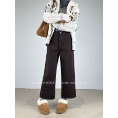 批发卡布68737<b class='q'>牛仔裤</b>女2026春新阔腿裤BK高腰咖色磨毛九分奶奶裤