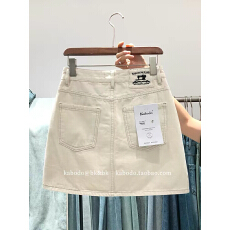 批发卡布91985牛仔短裙女Kabodo<b class='q'>夏</b>日新款半身裙高腰显瘦开叉白色A字裙