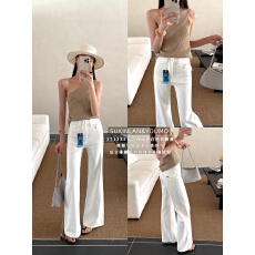 批发YOUMO有陌72250春季<b class='q'>韩版</b>复古高腰弹力百搭洋气设计牛仔筒微喇裤女