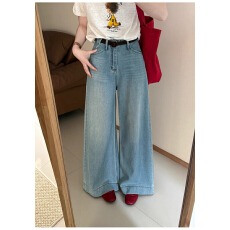 批发话里三角腰腰带牛仔<b class='q'>裤</b>2026春季新款韩版常规腰<b class='q'>宽松</b>显瘦直筒长<b class='q'>裤</b>女