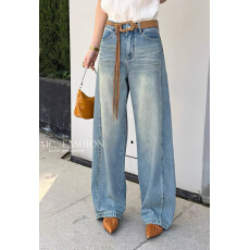 批发<b class='q'>欧洲站</b>2026欧货早春新款流苏腰带设计显瘦复古水洗阔腿裤<b class='q'>牛仔裤</b>女