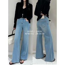批发SMX<b class='q'>牛仔裤</b>女2026年春季新款高腰四面弹显瘦蓝色<b class='q'>微喇</b>筒喇长裤68030