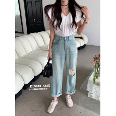 批发DIMO16132高腰破洞哈伦<b class='q'>牛仔</b><b class='q'>裤</b>女2026夏季薄料宽松显瘦九分<b class='q'>垮</b><b class='q'>裤</b>潮