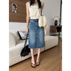 批发Kabodo86263卡布地牛仔裙女2026<b class='q'>春</b>夏新款高腰显瘦A字开衩半身裙