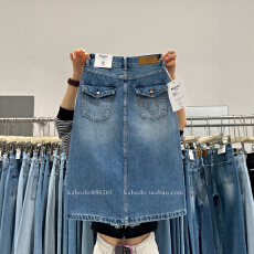 批发Kabodo86263牛仔裙女卡布2026<b class='q'>夏</b>款中长款半身裙蓝色高腰开叉A字裙