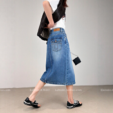 批发巴布86263牛仔裙女Kabodo2026<b class='q'>春</b>款中长款半身裙欧货高腰开叉A字裙
