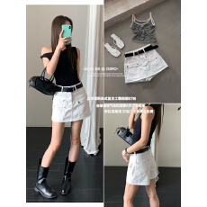 批发DIMO美式复古工装<b class='q'>牛仔</b>裙裤女夏新款高腰显瘦A字辣妹短裙短裤8718