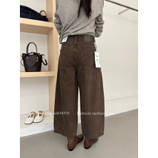 批发Kabodo86930阔腿<b class='q'>牛仔裤</b>女卡布2026秋新款高腰宽松咖色<b class='q'>九分</b>气球裤