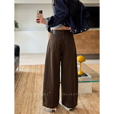 批发小羽家阔腿<b class='q'>牛仔裤</b>女秋季新款弯刀裤高腰宽松深咖色显瘦<b class='q'>九分</b>气球裤