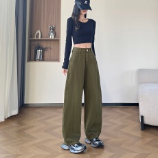 批发实拍2026春季小个子军绿色弯刀裤<b class='q'>牛仔</b>裤女显瘦萝卜裤<b class='q'>哈伦</b>裤工装裤