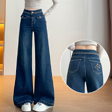 批发实拍2026春季新款小个子重工刺绣弹力<b class='q'>牛仔裤</b>女喇叭裤高腰宽松型