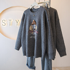 批发实拍大码女装冬季新款韩系慵懒风卡通小狗毛衣宽减龄百搭针织毛衣