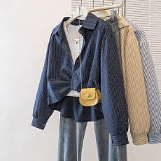 批发实拍大码女装新款韩版高级感条纹潮流设计感显瘦修身两件套上衣