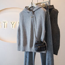 批发实拍大码女装新款韩版气质针织衫宽松洋气无袖连帽背心马甲上衣