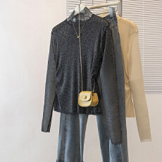 批发实拍实价大码女装新款韩版网纱打底衫高级感半高领宽松蕾丝上衣