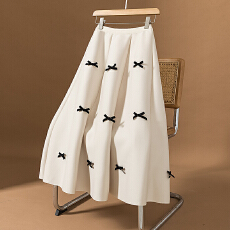 批发实拍大码女装新款韩版复古蝴蝶结高腰春季宽松垂感a字蛋糕半身裙