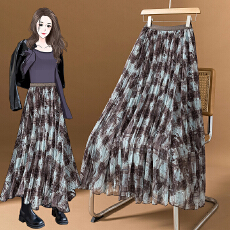 批发实拍大码女装春季新款复古格纹褶皱设计感垂坠宽松显瘦大摆半身裙