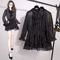 批发实拍大码女装新款韩版洋气高级时尚百搭气质减龄显白波点连衣裙