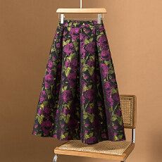 批发实拍大码女装新款韩版提花蓬蓬显瘦字设计压褶大摆裙A高腰<b class='q'>半身</b>裙