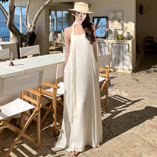 批发高级感飘带气质<b class='q'>吊带</b><b class='q'>连衣裙</b>宽松显瘦度假仙女裙长裙