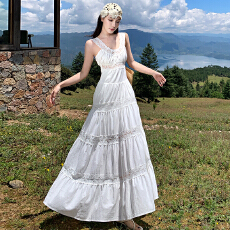 批发法式蕾丝吊带连衣裙夏季仙女裙收腰长裙