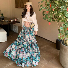 批发高品质贵气感御姐穿搭海边度假白色镂空<b class='q'>衬衫</b><b class='q'>印花</b>半身裙套装