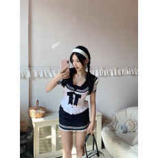 批发纯欲风收腰海军领短袖衬衫套装女夏季辣妹蕾丝边<b class='q'>半身</b>裙蝴蝶结上衣