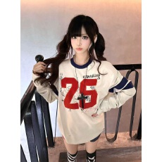 批发复古街头风<b class='q'>长袖</b>T恤女秋季刺绣涂鸦印花休闲上衣